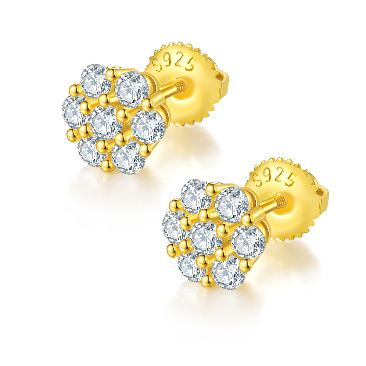 Round Plum Blossom S925 Silver Ear Nail with Thread Moissanite Grade D 0.84CT